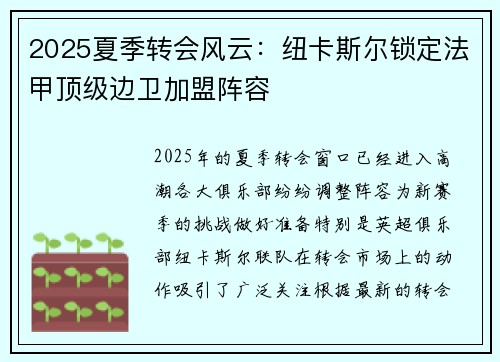 2025夏季转会风云：纽卡斯尔锁定法甲顶级边卫加盟阵容